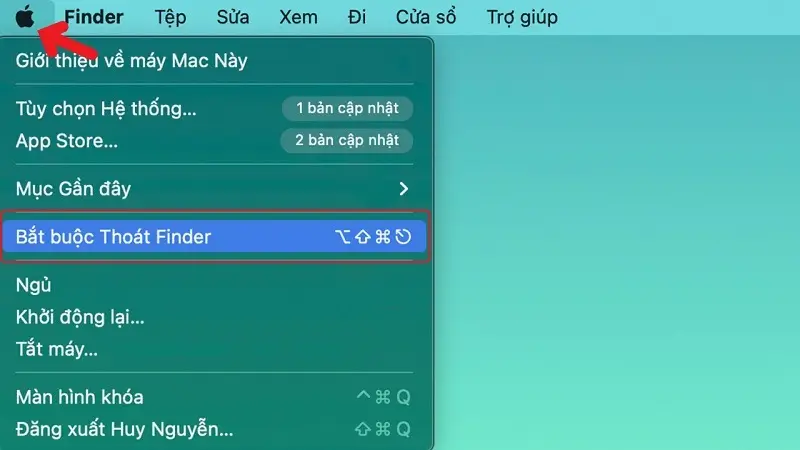 Sử dụng Menu Apple để tắt cửa sổ